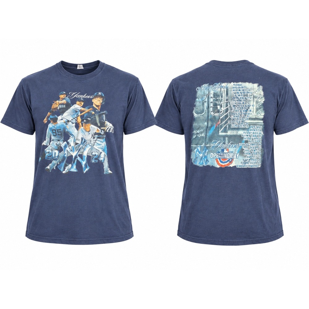 New York Yankees 2024 Opening Day Roster T-Shirt Navy Blue Delta Pro Weight XL